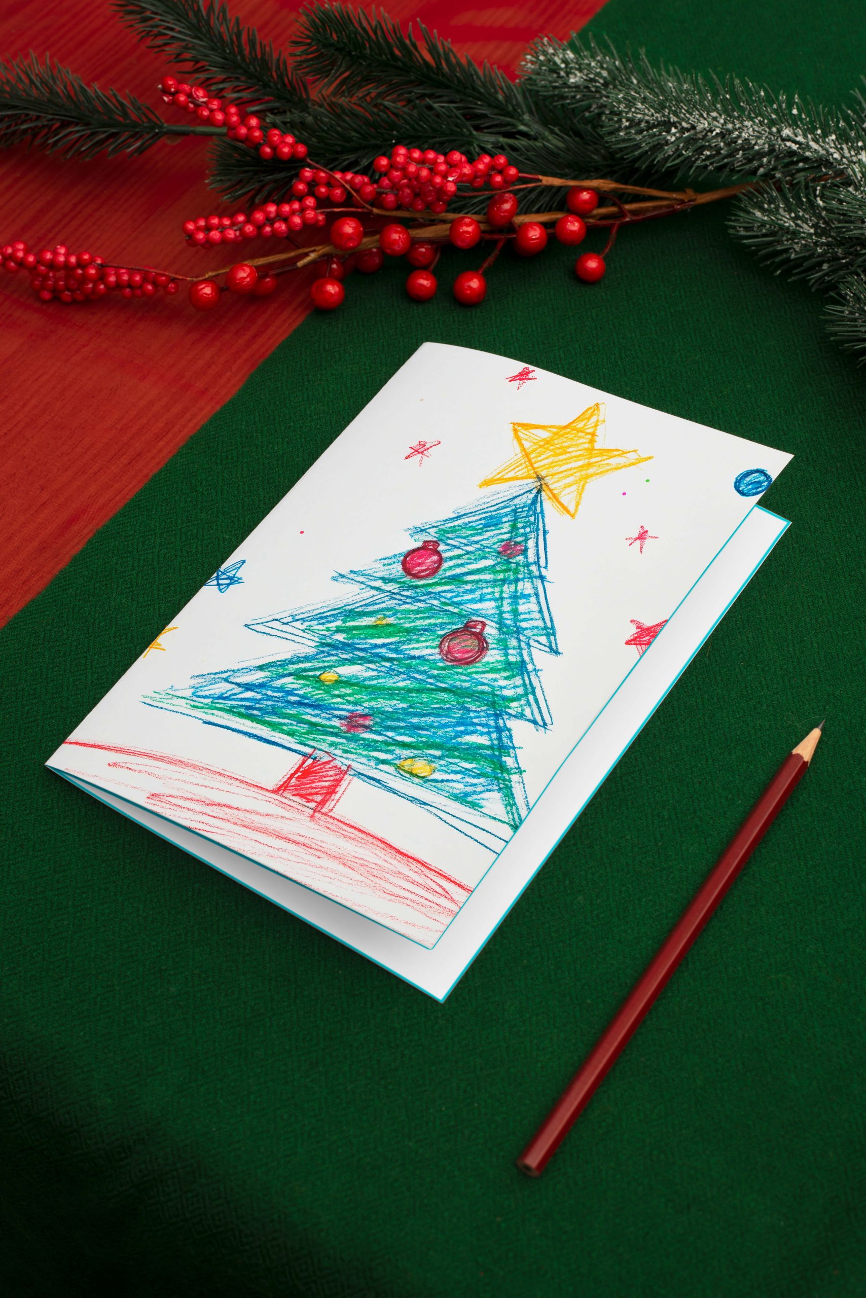 Personalised Christmas card featuring children's artwork